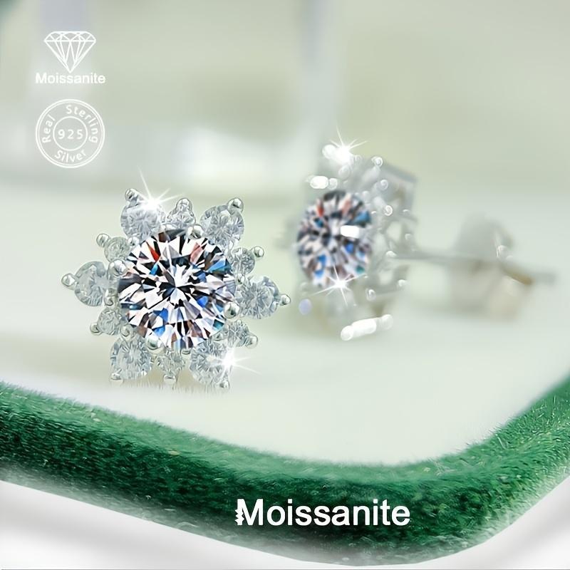 S925 Silver 1-Carat White Moissanite Women'S Snowflake Earrings, Perfect For Birthdays, Valentine'S Day, Teacher'S Day, Christmas