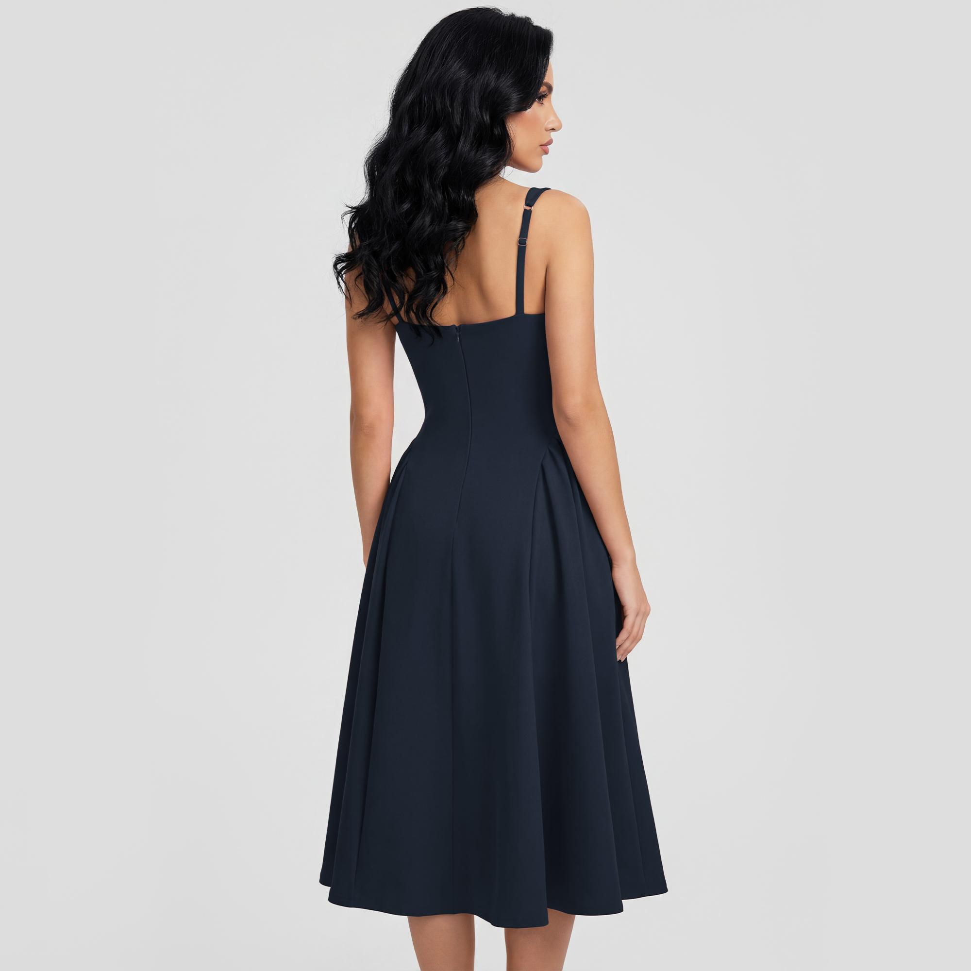 OQQ Women's Sleeveless Elegant Square Neck Swing A Line Wedding Evening Party And Casual Midi Dress