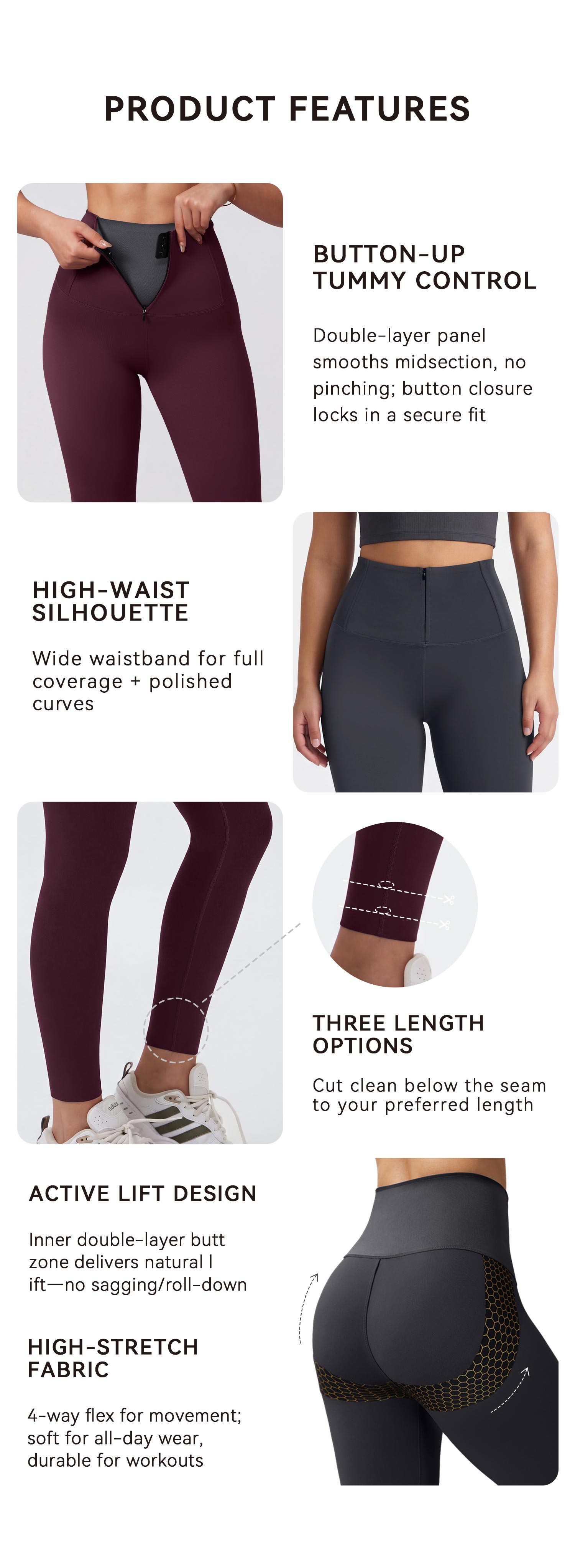 OQQ Women's High Waisted Shapewear Tummy Control Legging with Hook Invisible Zipper Closure Natural Butt Lift Effect Bottom Compression Seamless