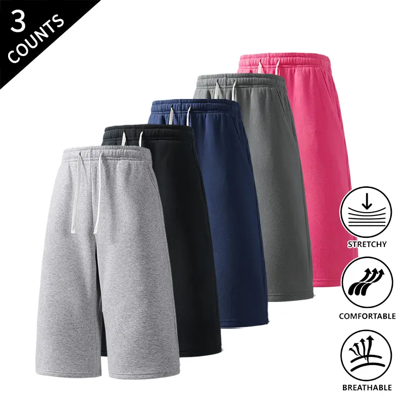3-Pack Summer Vibes Men’s Ultra Soft 7/8 Length Lounge Capri Sweatpants, Elastic Drawstring, Oversized, Breathable, Casual Home Daily Wear Cropped Pants