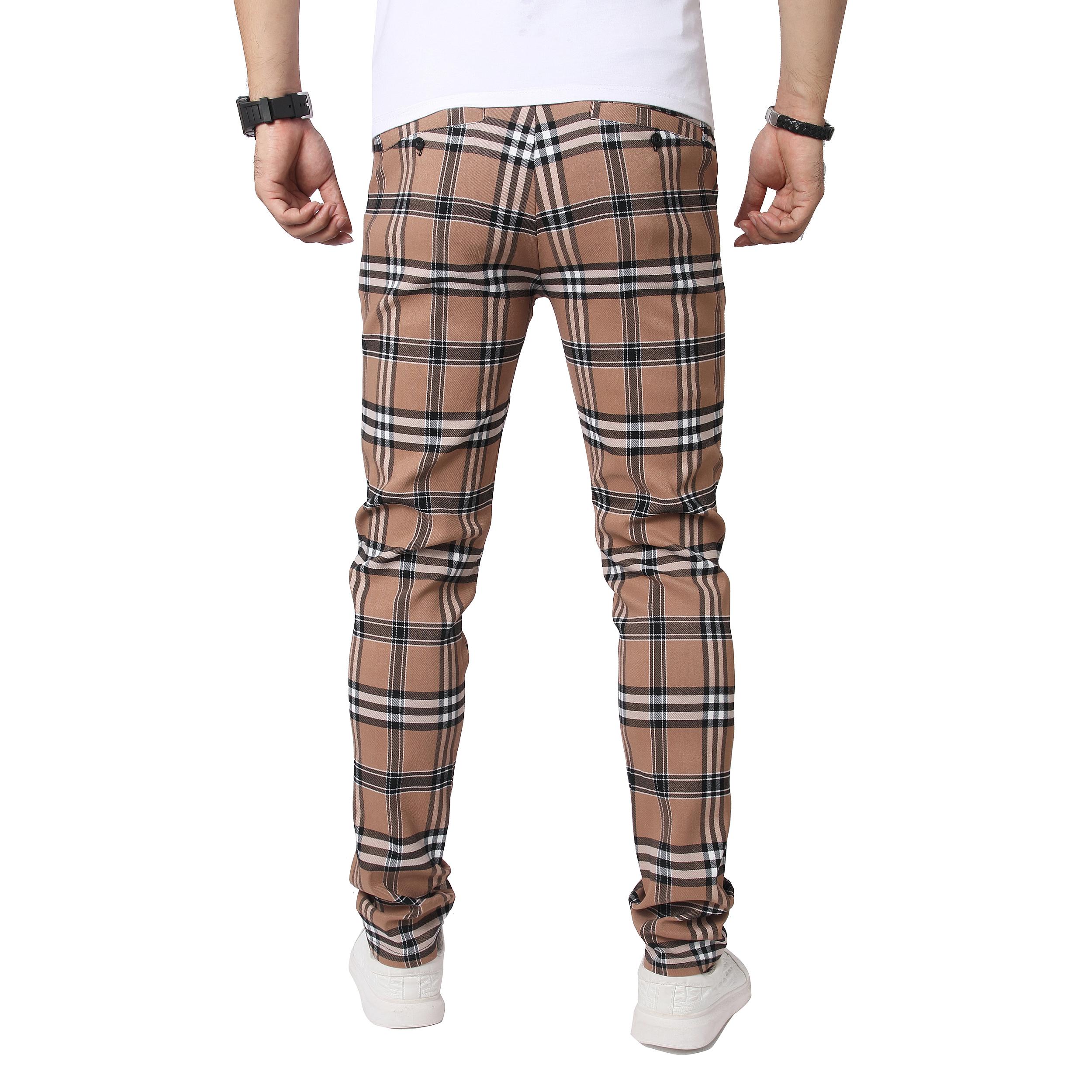 JUNBAOSS Men's Slim Fit Stretch Dress Pants Plaid Skinny Pants for Men, Straight Leg Fashion Comfort Flex Waist Pants, Men's Casual Business Golf Dress Chinos Pants