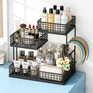 [Metal Vanity Stand] Ready-to-use cosmetics organiser, three-tier storage vanity stand, space-saving countertop bathroom shelf. Perfectly stores lipsticks, skincare products, makeup brushes, bottles and perfumes. Valentine's gift for ladies and girls.