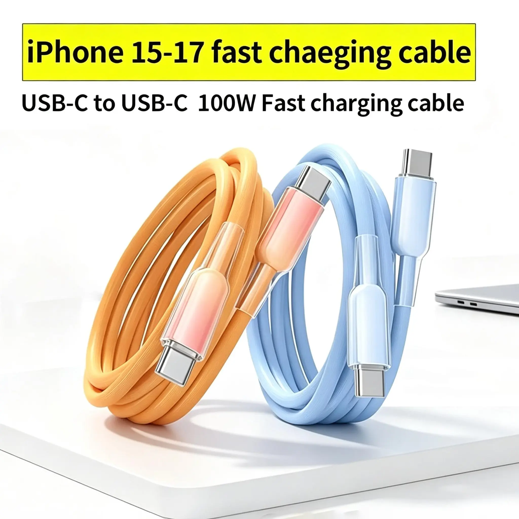 Break-Proof Durable PD Fast charger Cable,100W PD Fast Charging,USB C to USB C Cable,for iPhone 15 16 17 pro max Series,3.3ft-6.6ft(1-2m)Extra Long for home,Transparent Gradient Cable,PE Material,Data Transfer & Charger Cord,Gradient Transparent Cable t