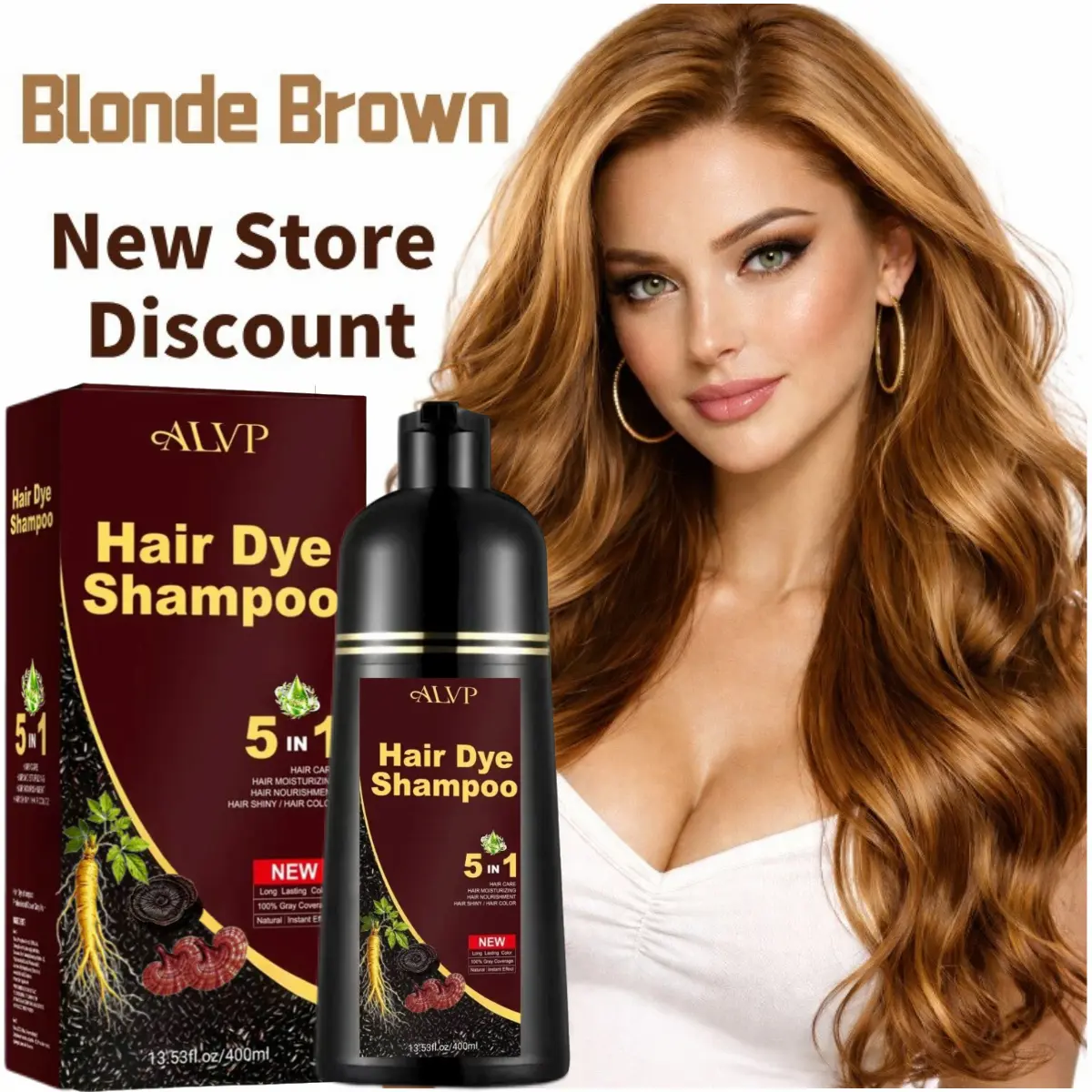 ALVP 2026 Ginseng 5-in-1 Hair Color Care Shampoo, Natural Herbal Hair Care Product for Men and Women, Covers Gray Hair, Large Capacity 400ml