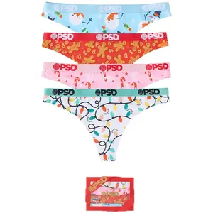 PSD Women's Festive Modal Thong Underwear 4 Pack Boxed Gift Set, Multi, M