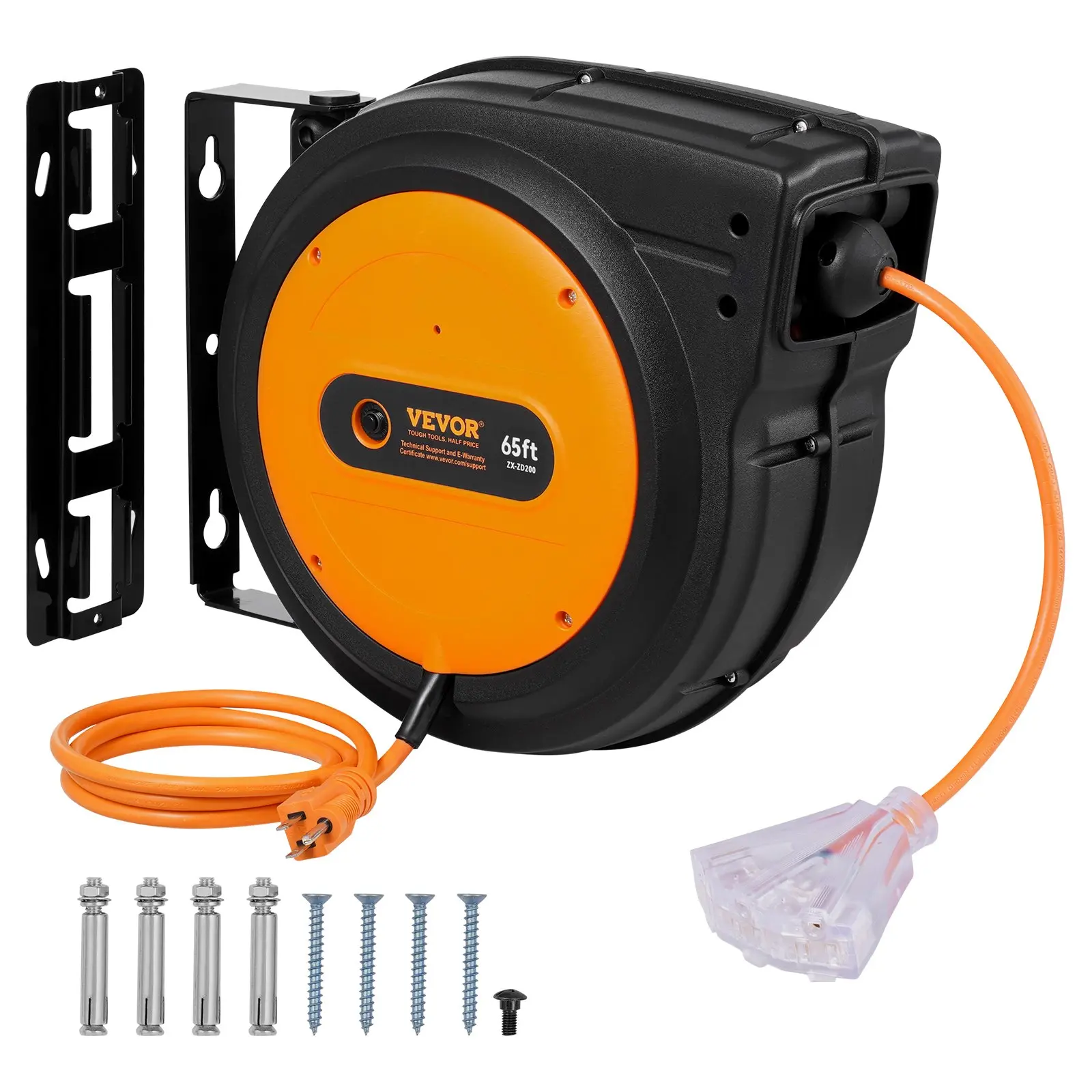 【Summerfinds】VEVOR Upgraded Retractable Extension Cord ReelHeavy Duty   Power Cord with Lighted Triple Tap Outlet15 Amp Circuit Breaker180° Swivel Bracket for Ceiling or Wall Tested to UL Standards Cable Safety Convenience