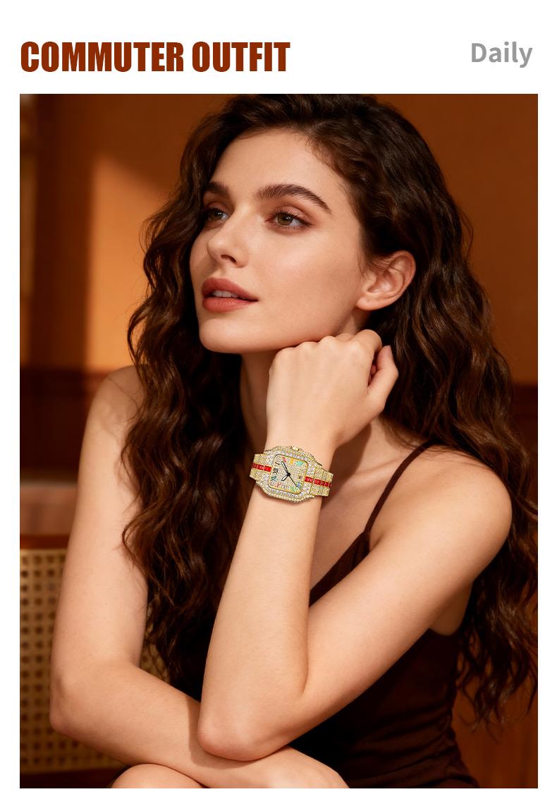 Valentine's Luxury Collection Ladies Rhinestone Embellished Square Dial Quartz Watch with Date Display Luminous Function Gift Box Included Timeless Classic Style Perfect Gift for Wife and Mom