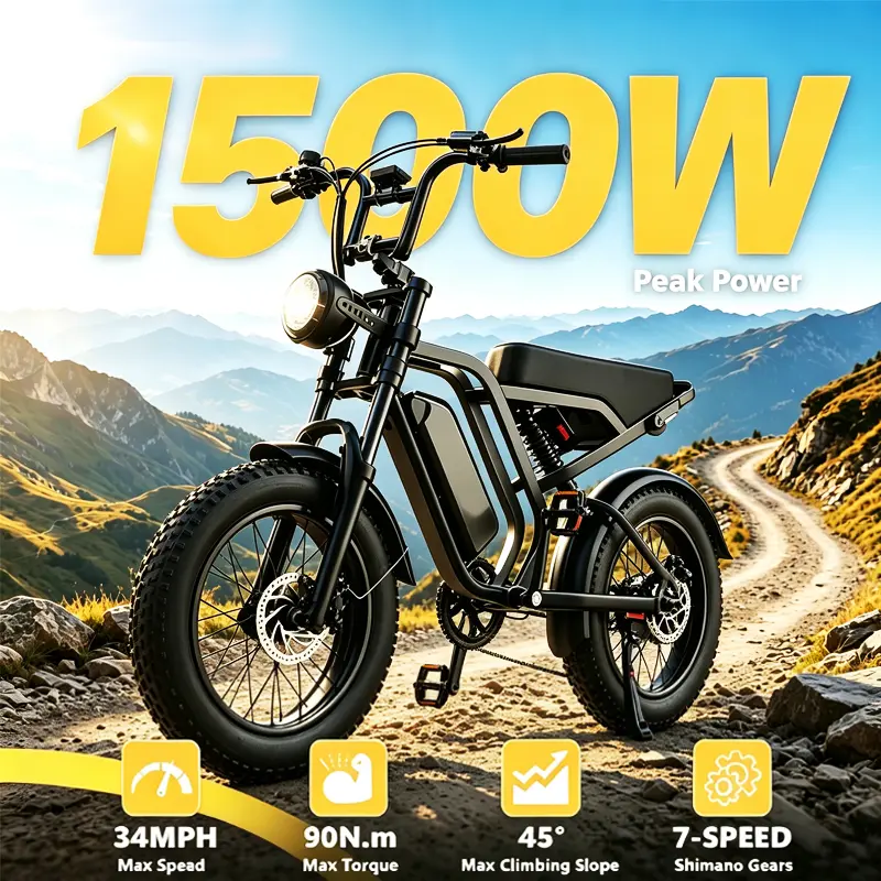 Hieha All-Terrain Ebikes for Adults, 1500W Motor Fat Tire Electric Bicycle for Mountain Road, 34MPH Speed, 48v 15.6ah battery, 330lb Capacity, 1st-Month Free Replacement,camping essentials, Led Light, Shock Absorber