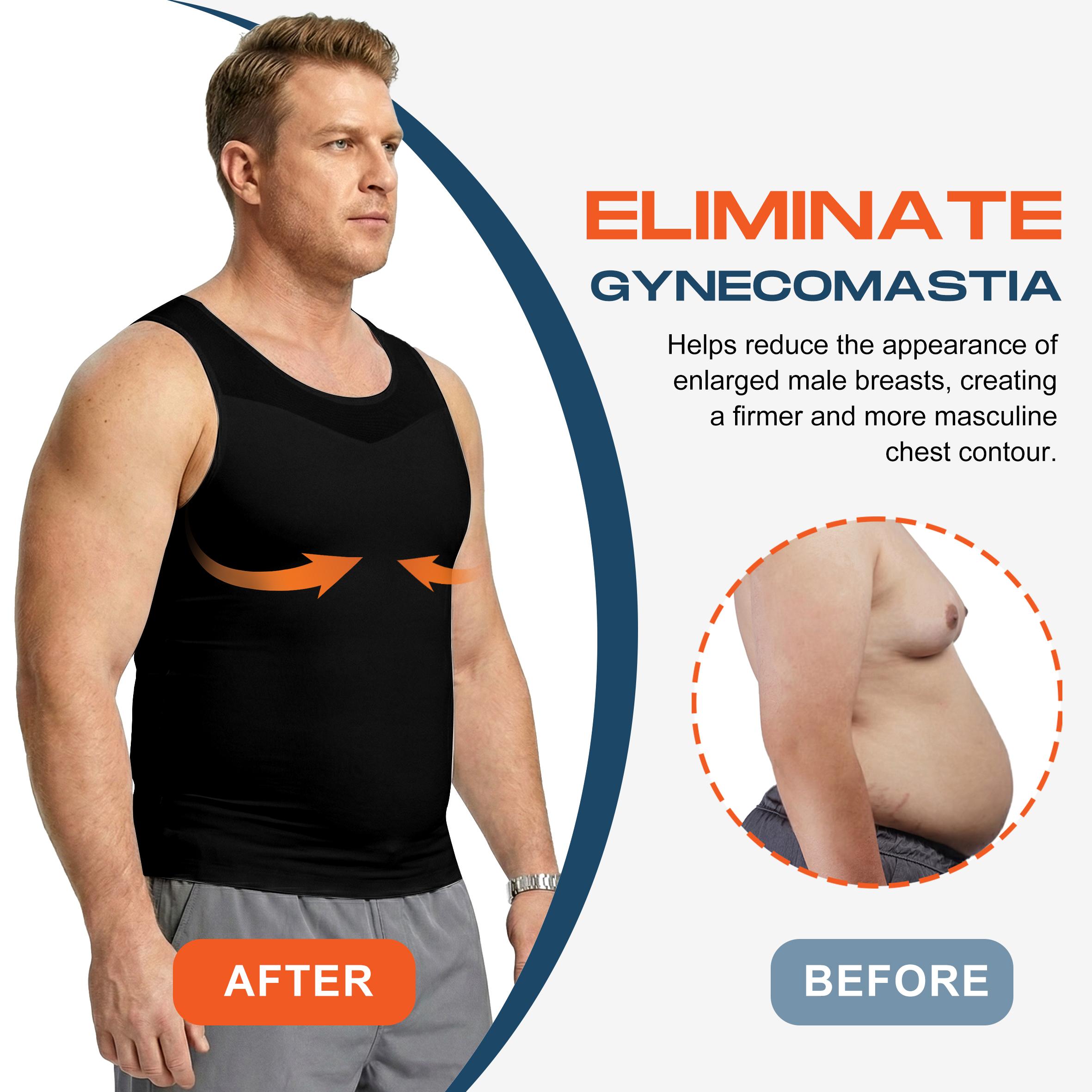 【ruflum】Men Compression Shapewear Tank Top Seamless Undershirts Bionic Targeted Tummy Control Eliminate Gynecomastia X-Shape Back Stretch Posture Correction Breathable Mesh Fabric Basic Menswear for Special Events Business Dating Sports Gym, Holiday Gift