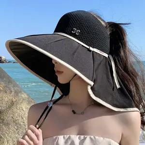 Open-top fisherman's hat, summer large brim sun protection hat, Japanese-style solid color baseball cap, makes face look smaller, scarf hat