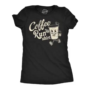 Womens Funny T Shirts Coffee Run Shirt Sarcastic Caffeine Lovers Tee For Ladies Funny Womens T Shirts Cute Vintage Fashion Casual Ladies T-Shirt Gift Funny Coffee Top Women's Novelty Tees Black -
