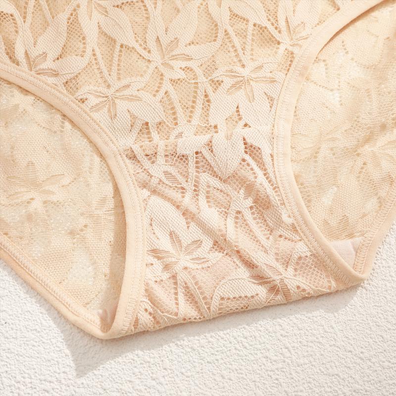 FINETOO 4PCS High Waist Briefs Spandex Underwear for Women Elegant Sexy Lace Bikini Style High Quality Comfortable Everyday Panties S-3XL Womenswear