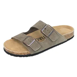 XIXITIAO Flat Sandals with Cork Footbed Open Toe Slippers for Women Men Adjustable Double Buckles Slip On Slippers for Summer Outdoor Casual Shoes Girl