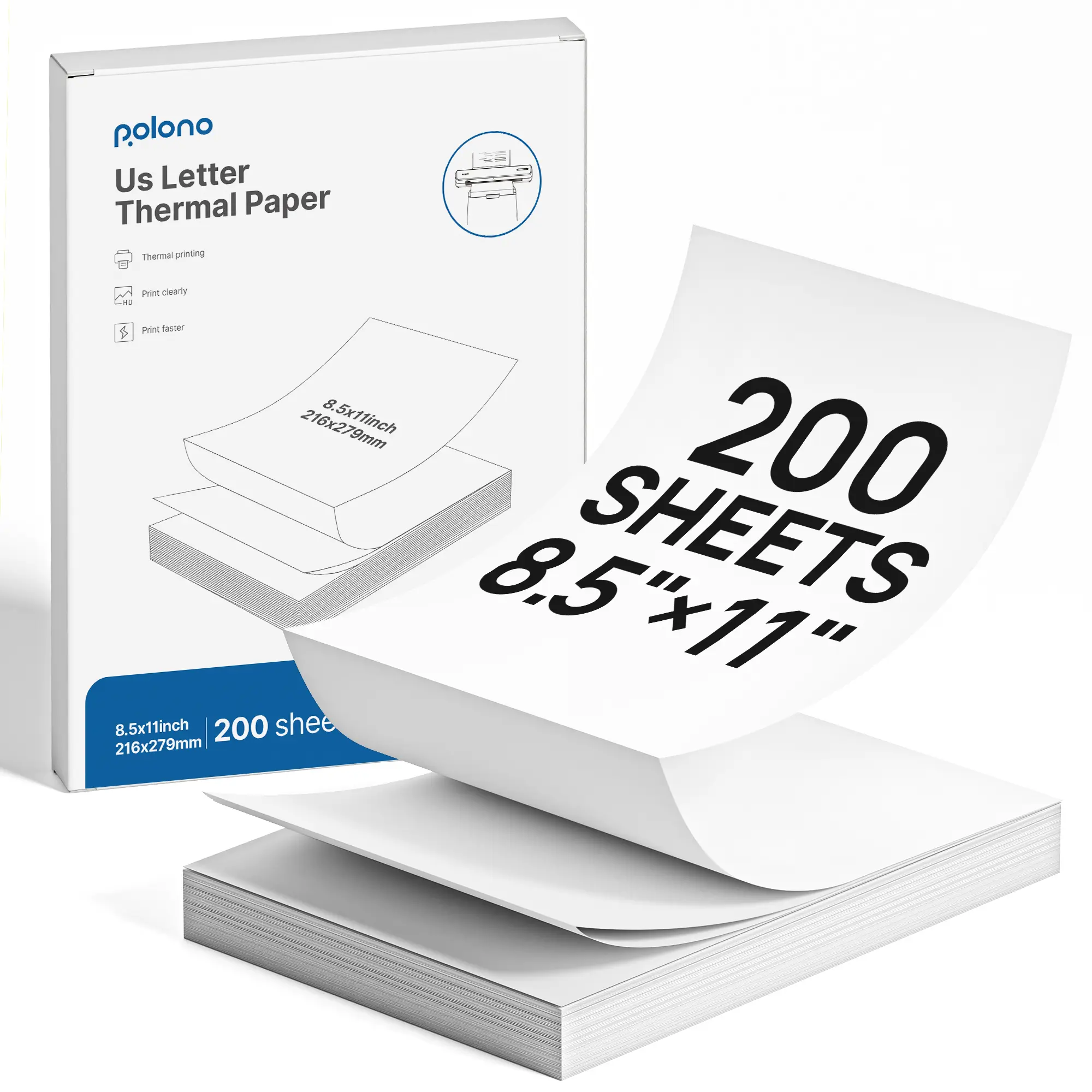 Thermal Inkless Printer Paper - US Letter 8.5x11in, Compatible with D810-D830 Thermal Printers, BPA-Free for Office, Home Use