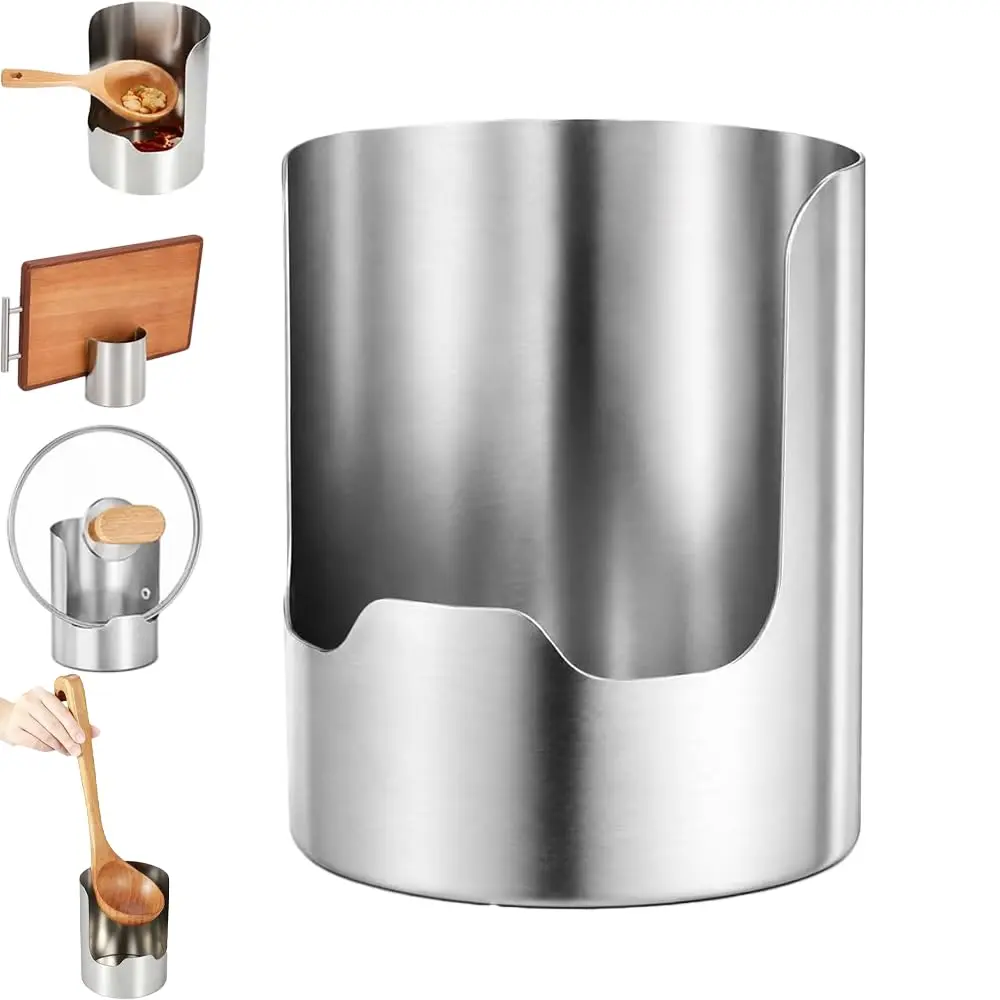 Heavy Duty Cylindrical Stainless Steel Kitchen Utensil Holder - Thick Base, Default Countertop Organizer for Cutlery, Pot Lids, Spatulas, Cutting Boards, Multi-Functional Home Kitchen Storage (1Pc)