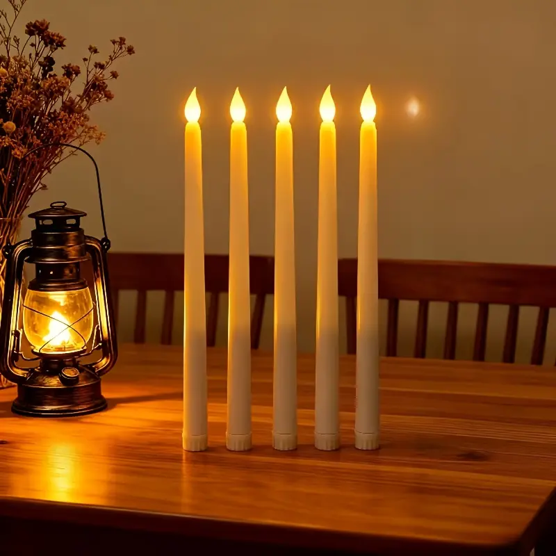 10pcs Ivory Flameless LED Taper Candles Flicking Flameless Taper Candles Battery Operated Plastic Warm Fire LED Candlesticks Window Candles for New Year Valentine's Christmas Halloween Home Wedding & Living Room AmbianceDecor,Battery not included