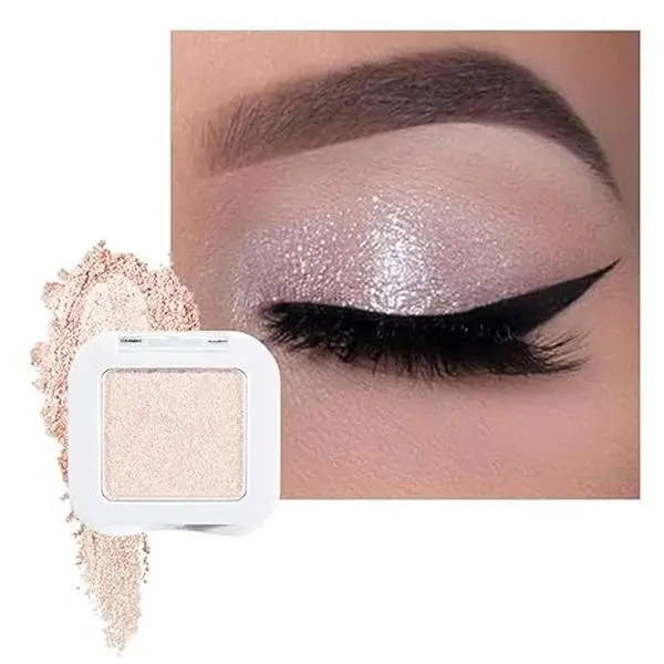 Pear White Shimmer Single Eye shadow Palette Makeup for Older Women, Glitter Sparkly Pearl Shimmer Cream Eyeshadow Palette Brightener Make up, High Pigment Waterproof Monochrome Mini Eyeshadow