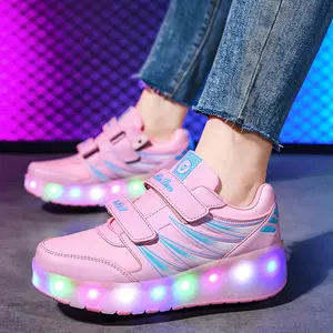2026 New Girls' Shoes for Boys Teenagers Students Adult Trendy Pink Breathable Mesh Heelys Shoes LED Luminous Shoes Fashion Sports Shoes Small TWO-Wheel Skates Outdoor Sports Roller Shoes Girls Halloween Christmas Themed Boots Gifts Comfortable 988