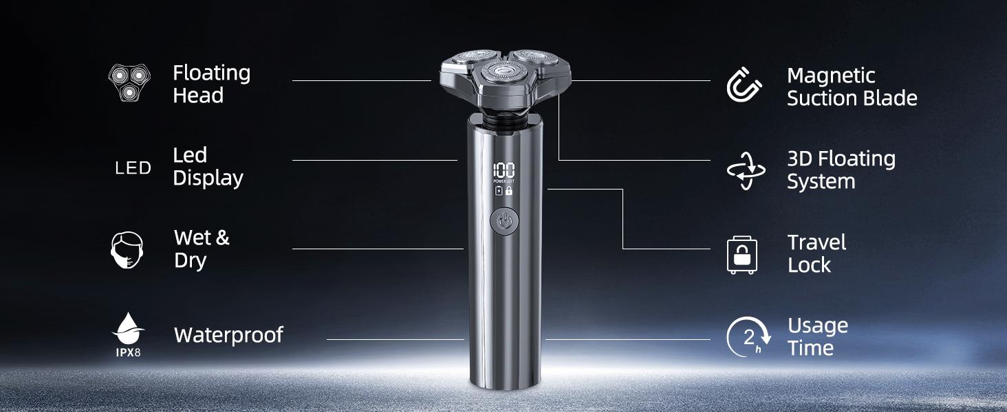 Men's Rechargeable Titanium Electric Shaver - 10000RPM Motor, IPX8 Waterproof, USB Fast Charging, Shower-Safe, Travel Lock, Ideal for Father's Day Face Grooming
