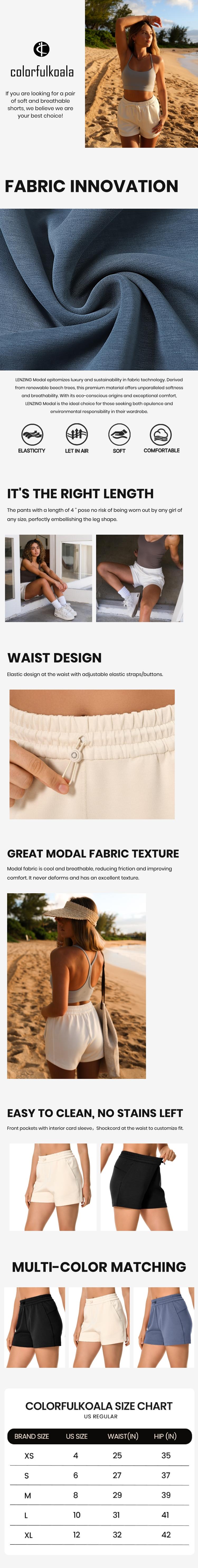 Colorfulkoala Modal Women's High Waisted Sweat 4'' Shorts with Pockets Fabric Spandex