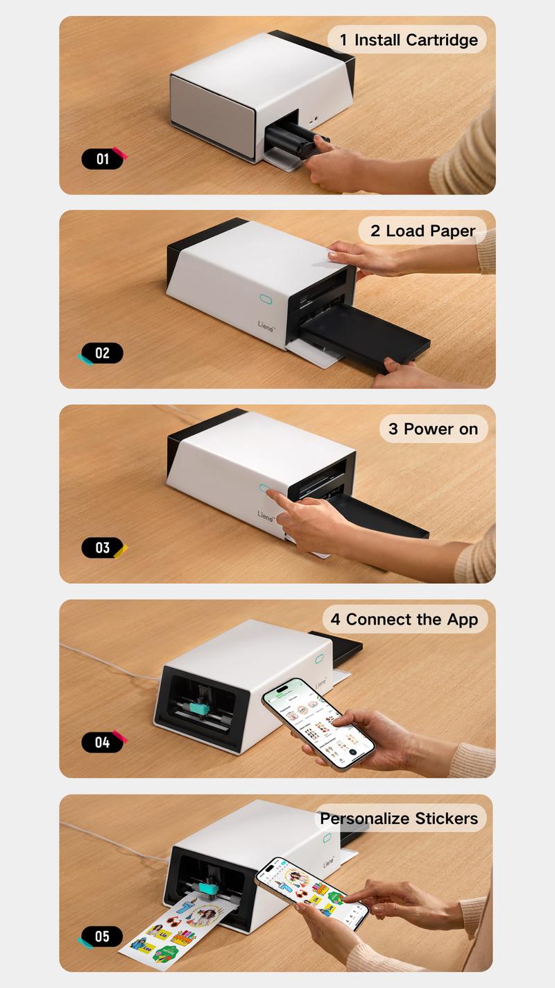 Liene PixCut S1 Photo Sticker Printer & Cutting Machine - All-in-One Sticker Maker Machine for DIY Crafts, Custom, Thermal Dye-Sublimation, 300 DPI Prints, Precise AI Auto-Cutting, AI Design App Support, Valentine's Day Gift