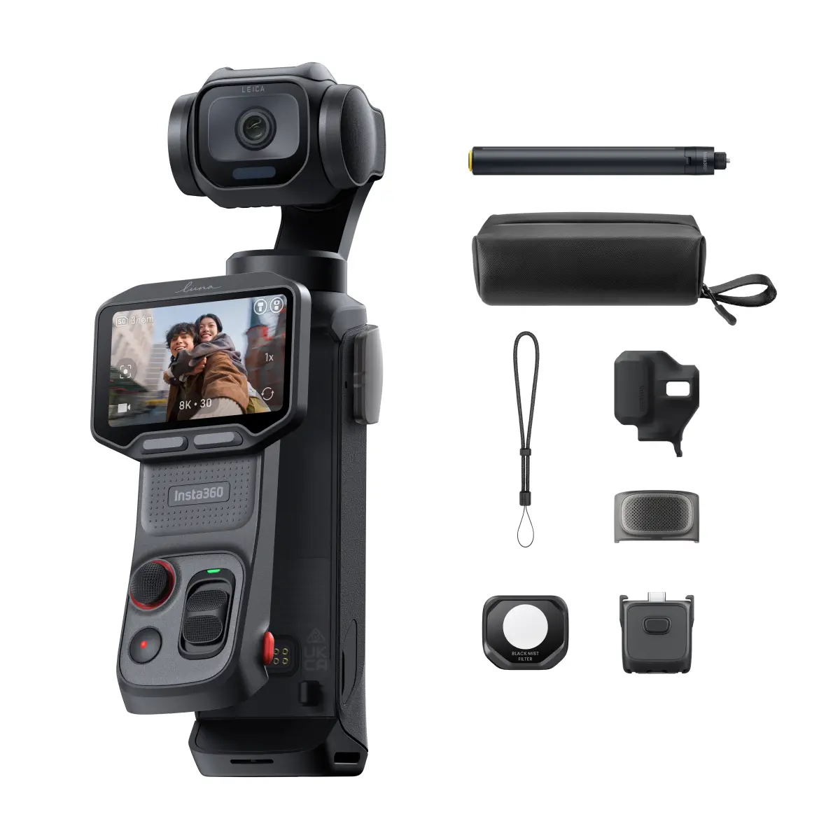 Insta360 Luna Pro TikTok Special Bundle - 8K Gimbal Camera，Shoot in 8K with 1" Leica sensor, 10-bit color, detachable 2" OLED screen, 6x zoom, and smooth, stable footage in any light.