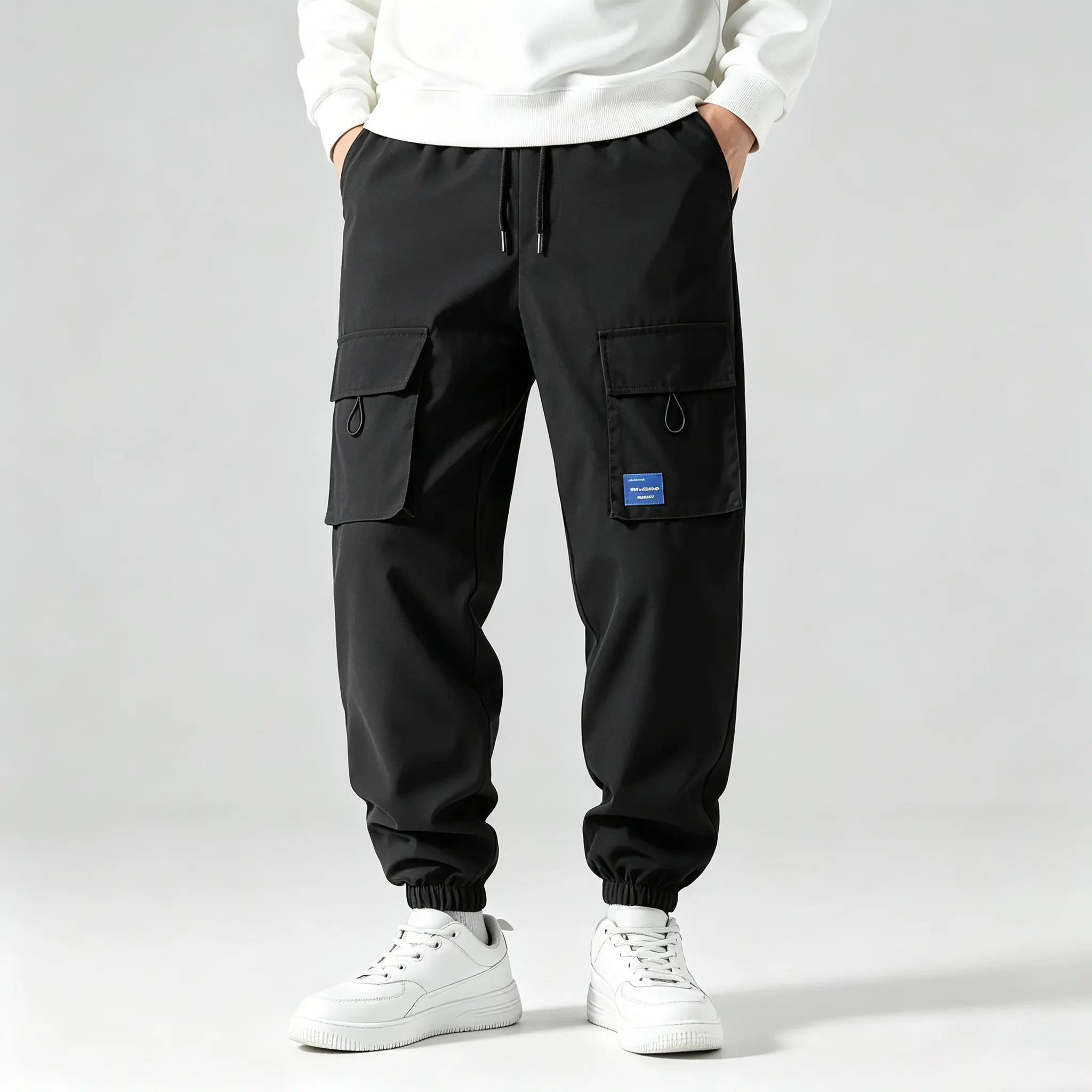 2 Pack Men's Cargo Athletic Joggers, Multi Pocket Drawstring Sweatpants, Lightweight Running Pants for Workout Training Streetwear
