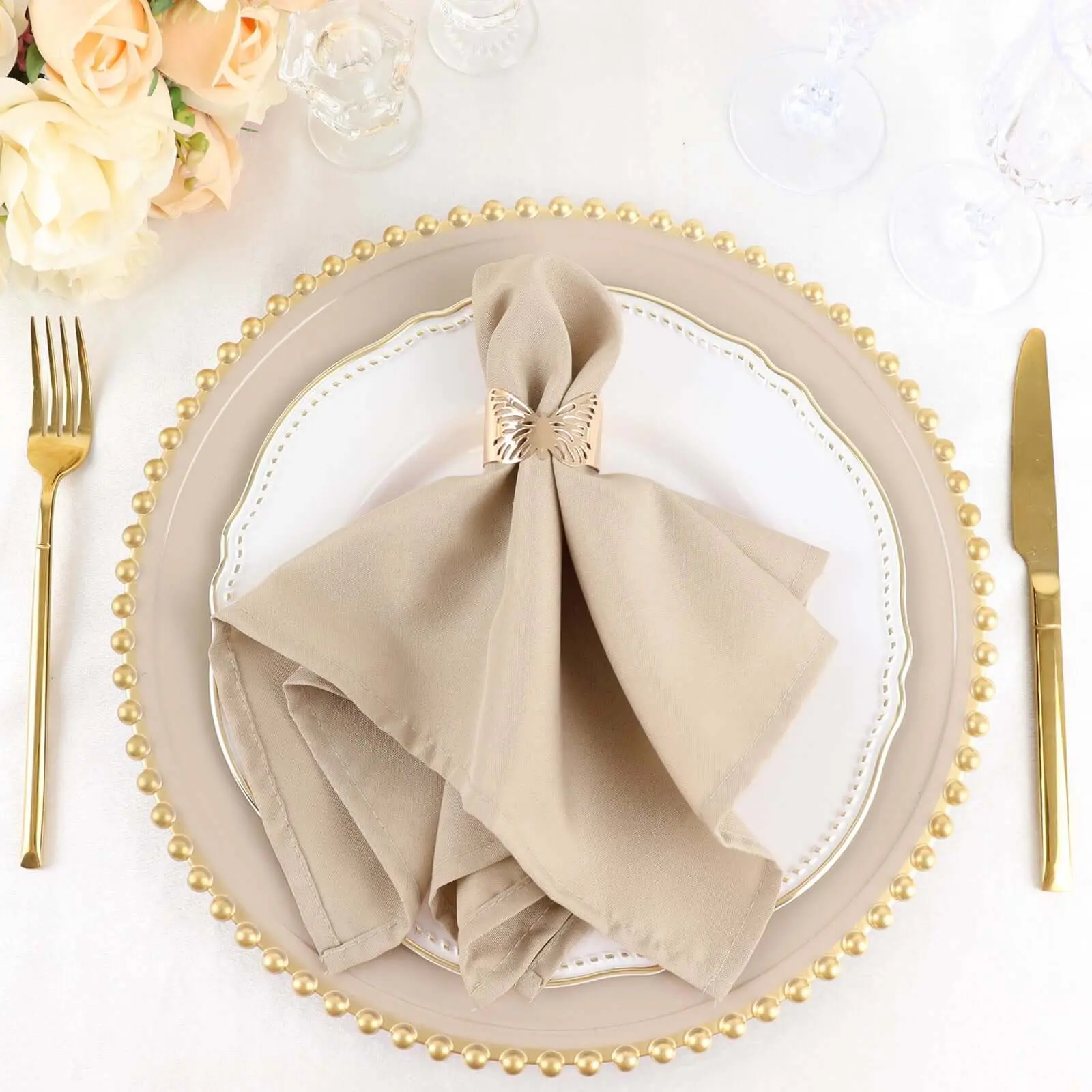 5-Pack Multipack Premium Polyester Tableware Napkins, 17"x17" Nude - Wrinkle Resistant, Easy Care Cloth Napkins, Multipack Napkins
