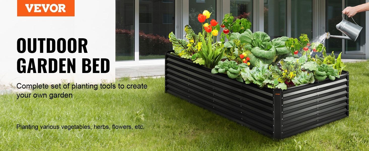 VEVOR Metal Raised Garden Bed Kit, TikTokShopBlackFriday, Outdoor Large Planter Raised Beds for Gardening Vegetables Flowers with Open Bottom and Planting Tools