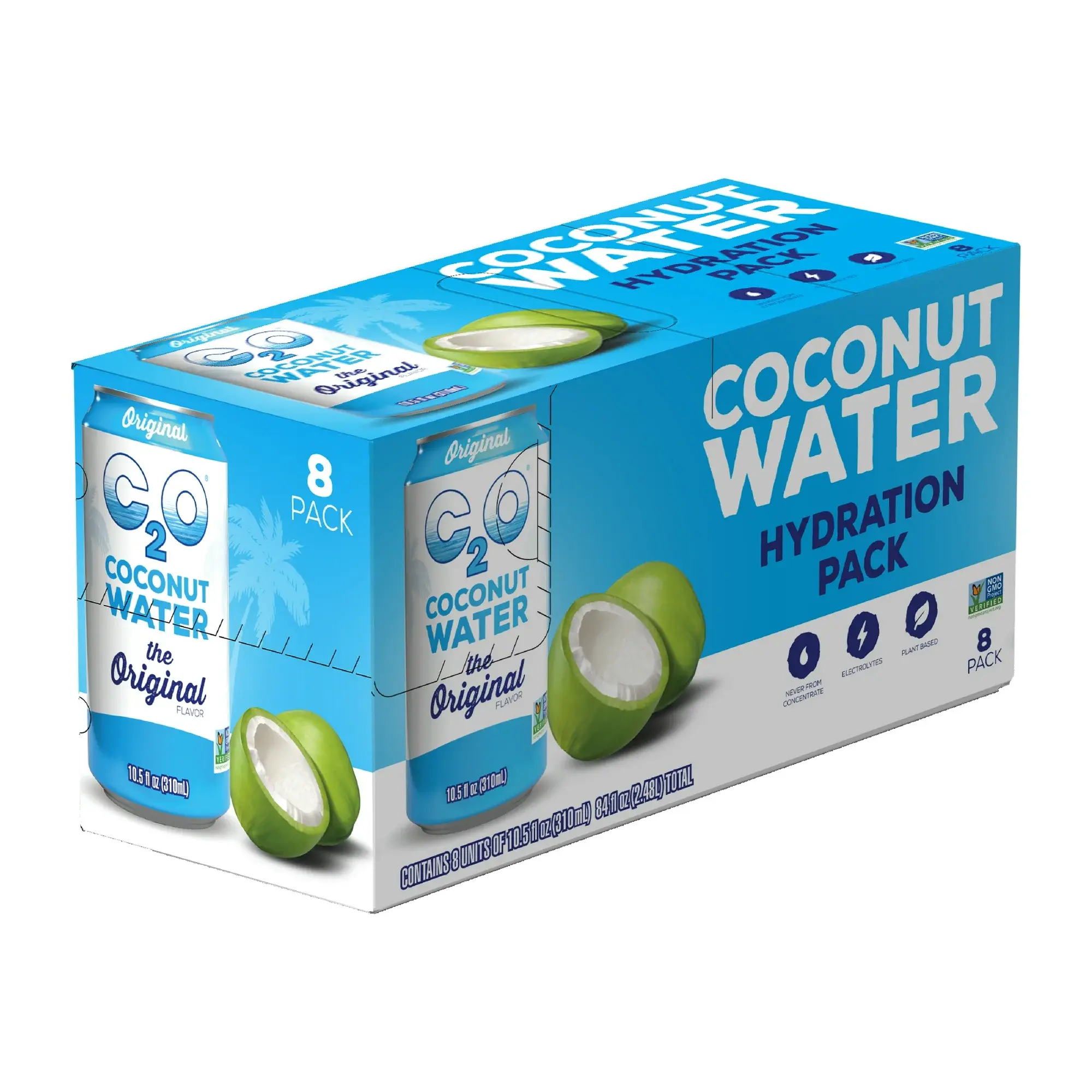C2O Pure Coconut Water, Coconut Water Hydration Pack, 10.5 fl oz, 8 Pack