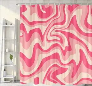 Shower Curtain, Modern Pink Waterproof Bathroom Curtain, Bathroom Accessory for Home, Hotel, Salon & Dormitory Decor 71x71 Inch