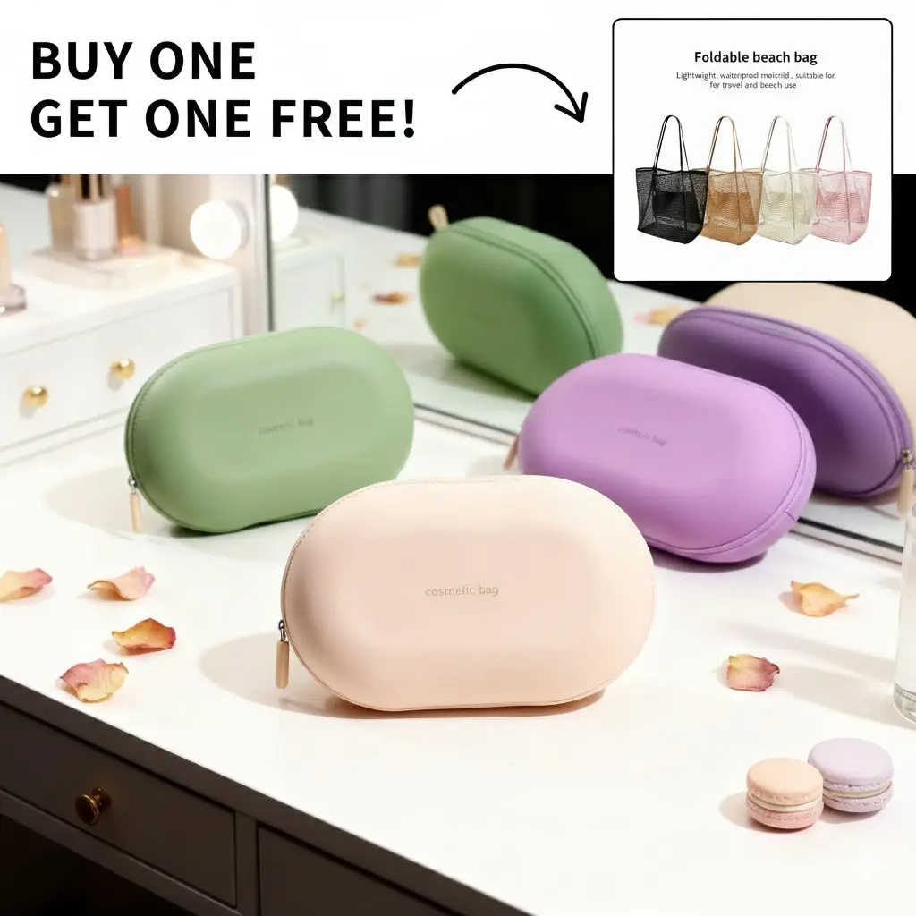 Buy 1 Get 1 Free Durable Silicone Waterproof Toiletry Bag - Leak-Resistant Travel Beauty Bag, Portable Cosmetic Pouch, Toiletry Pouch for Skincare & Makeup Storage