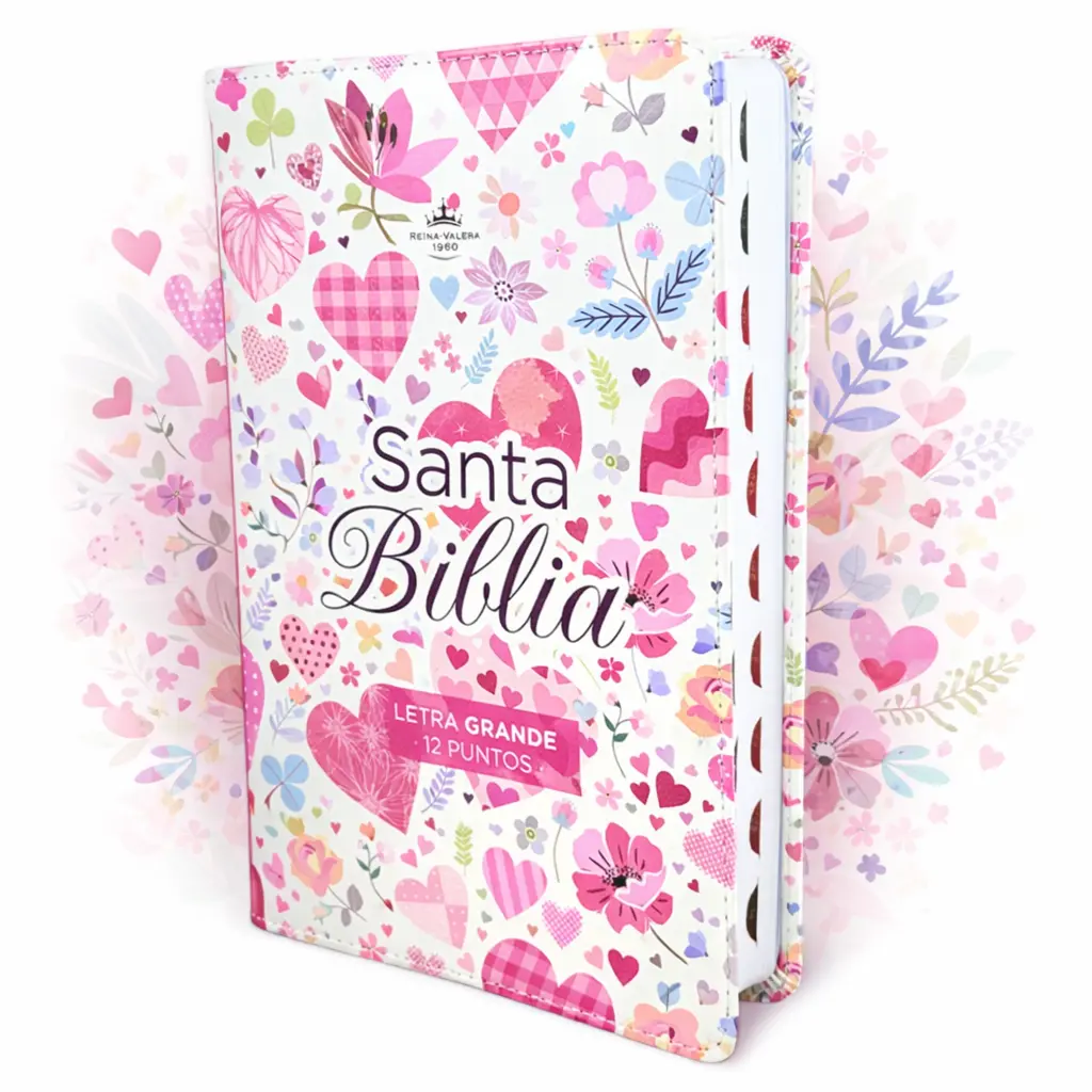 Biblia para Mujer Letra Grande 12 puntos RV1960 imit piel flores y corazones con indice