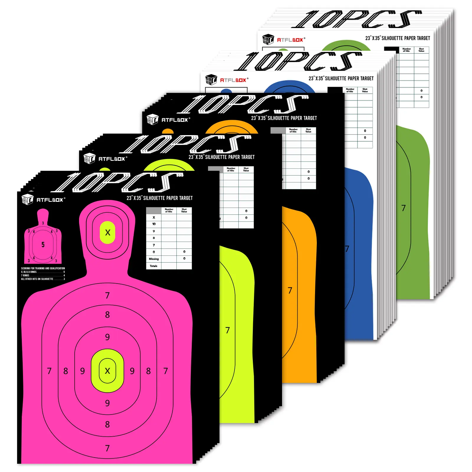 ATFLBOX 50PCS 5-Color Silhouette Paper Targets, 23x35 in High Visibility Hunting Targets for Indoor-Outdoor Range Use, Target