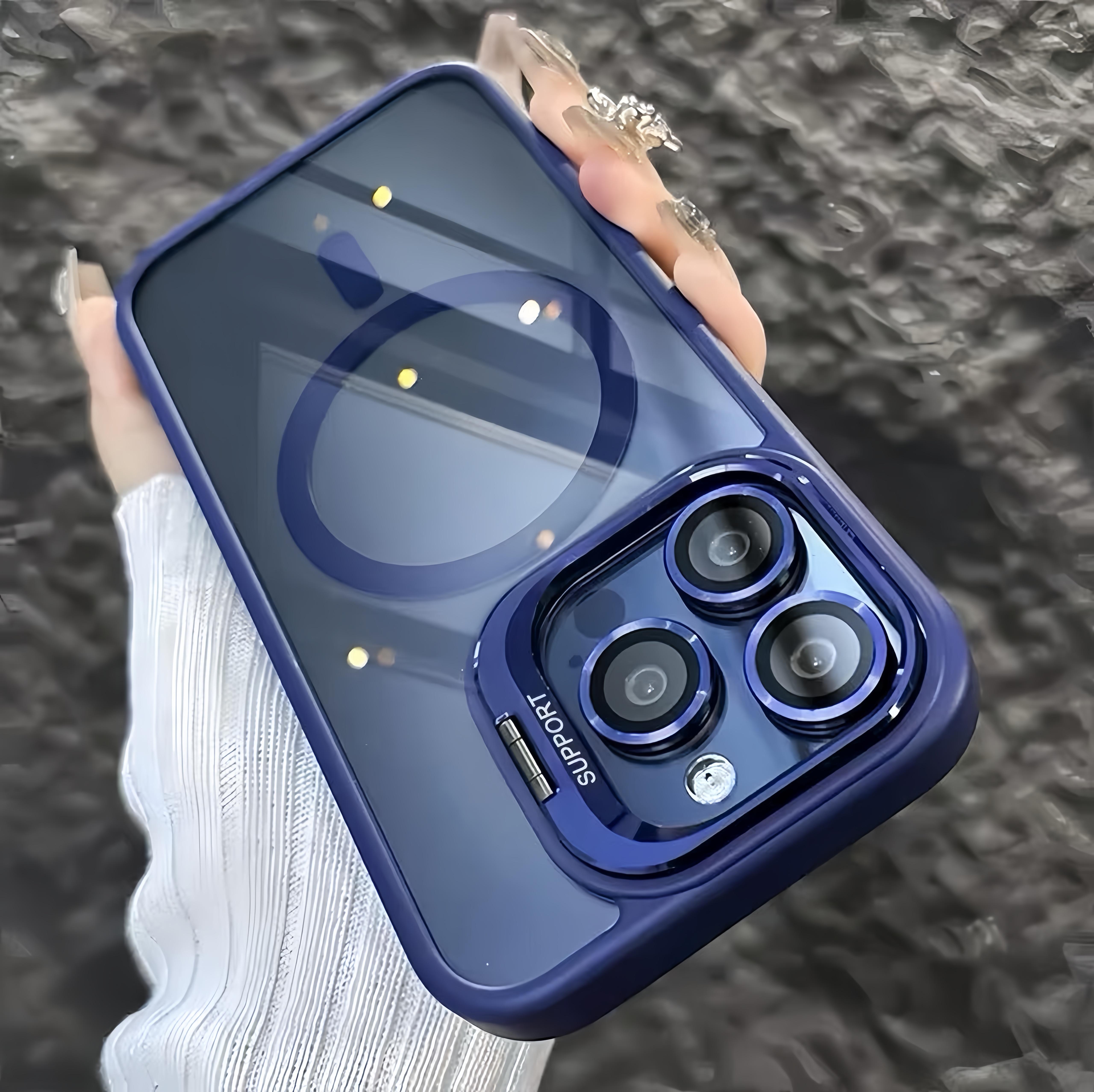 Apple 17 16 15 14 13 12 Max Plus Pro Magnetic Mobile Phone Case with MagSafe Camera Ring Holder, Military-Grade Protection, Anti-Fall, Non-Yellowing, Wireless Casing Protector Cover, Black Silicone