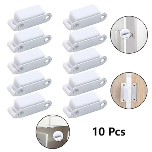 10 Pcs White Plastic Magnetic Door Catches - Easy Install Cabinet Magnet Hardware, Door Closers for Home, Powerful Magnet Hold, Smooth Surfaces, Screw-Mounted for Kitchen Cabinets, Cupboards, Easy Install Door Closers
