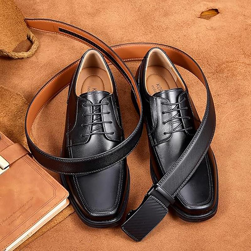 [Valentine's Day Gift] XMW Men’s Adjustable Leather Ratchet Belt Easy Release – Formal & Casual, Men’s Gift / Father’s Gift with Gift Box, Cut to Fit