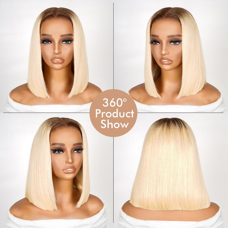 [Spring 2026]  Alipearl Hair 4/613 Ombre Blonde Lace Front Bob Wigs Short 13x4 Bob Wig for Women With Baby Hair Brazilian Straight Bob Wigs Human Hair Pre Plucked