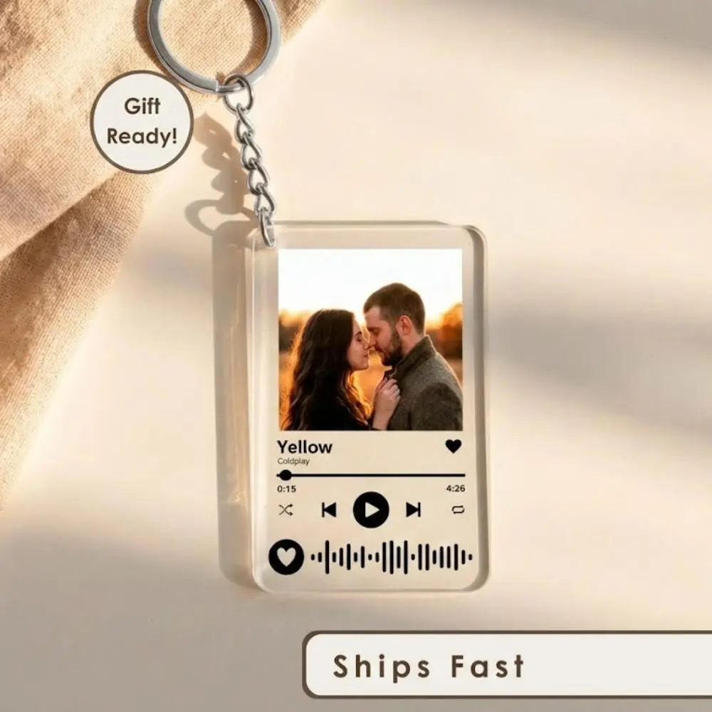 Personalized Music Photo Keychain, Custom Music Photo Keyring, Customizable Photo Gift for Him/Her, Memory Keepsake Key Ring