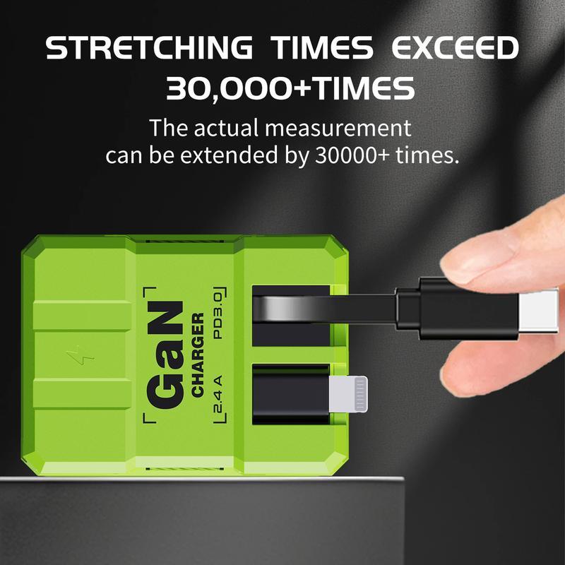 【MUNBYN 2 in 1 GaN Charger】120W Fast Charging Type C Lightning Retractable Wall Foldable Plug for iPhone Samsung Galaxy iPad MacBook Travel Friendly Compact Safe Tech Gift