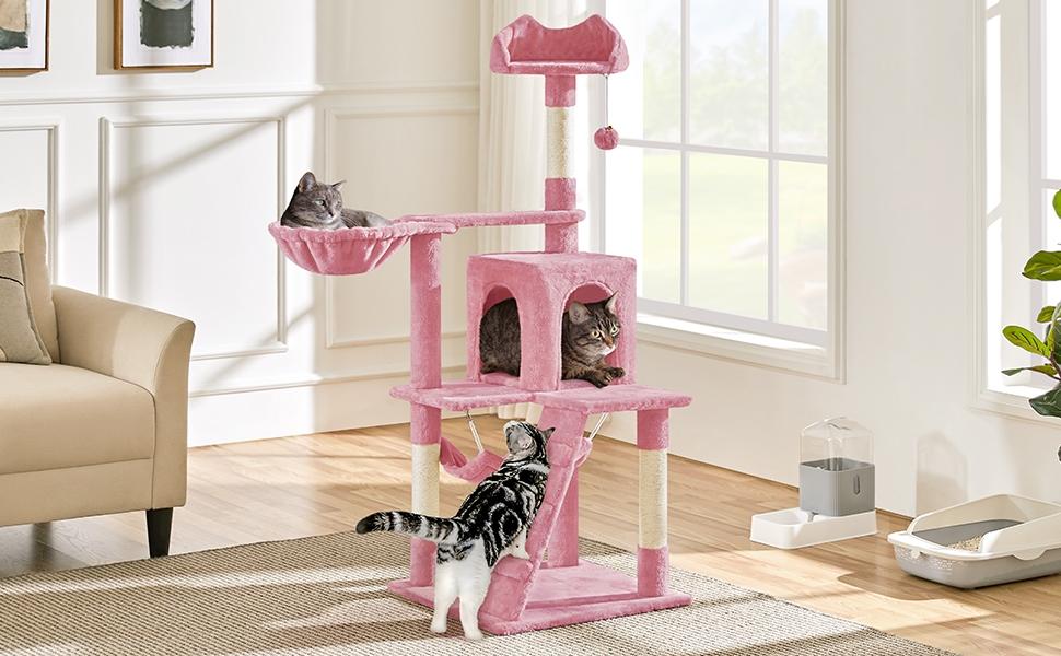 Yaheetech Cat Tree for Home, 54/34 Inch Multi-Level Cat Tower with Condo, Hammock, Tunnel & Scratching Post