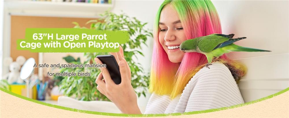 【Extra Large & 4 Castors】 Yaheetech 63''H Bird Cage, Open Play Top Bird Cage for African Grey Parrots/Amazon Parrot/Caiques/Macaw, Large Rolling Metal Bird Cage