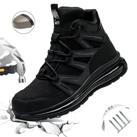 Men’s Heavy-Duty Lace-Up Steel Toe Work Safety Footwear - CN40 (US7.5), Round Toe, Fabric Upper, Anti-Smash, Impact Protection, Puncture Resistance, Kevlar Cushioning, Soft Sole, Above-Ankle Below-Knee Workwear Boots for Workers, Construction, Factory Use