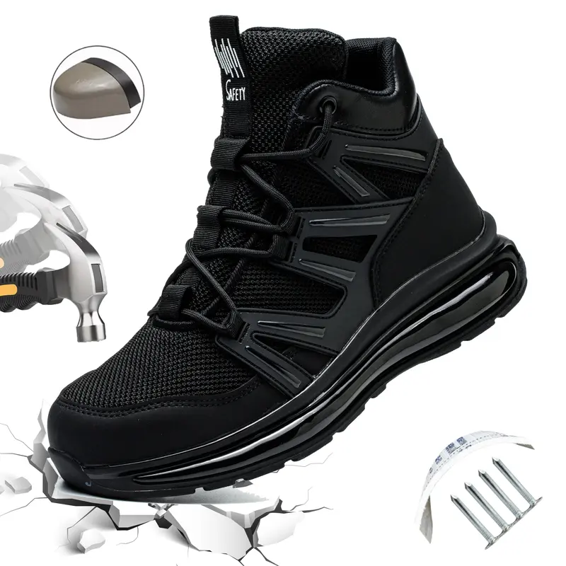 Men’s Heavy-Duty Lace-Up Steel Toe Work Safety Footwear - CN40 (US7.5), Round Toe, Fabric Upper, Anti-Smash, Impact Protection, Puncture Resistance, Kevlar Cushioning, Soft Sole, Above-Ankle Below-Knee Workwear Boots for Workers, Construction, Factory Use