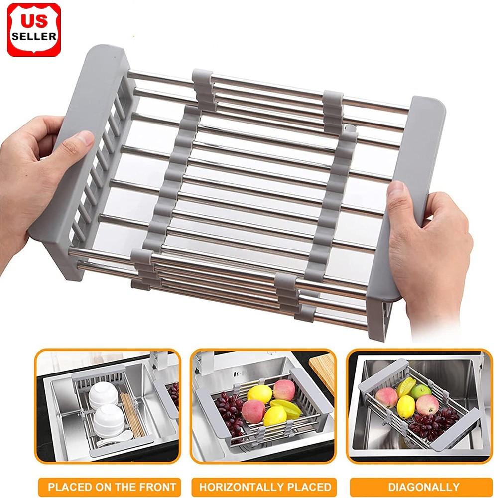 Extra-Large Rustproof Dish Drying Rack – Stainless Steel Over-Sink Drain Board with Cutlery Holder – Fits Most Sinks, Space-Saving & No Water Pooling