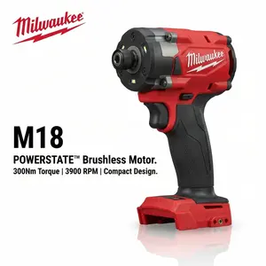Milwaukee M18 FID3 Impact Driver Kit for Automotive Repair and Home DIY; 1/4-Inch Tool with 300Nm Torque, 3900RPM, 4400IPM, 11.4cm Body, 1.75kg Weight, and M18 Lithium-Ion Battery Pack for All-Day Power. leveling tool rechargeable