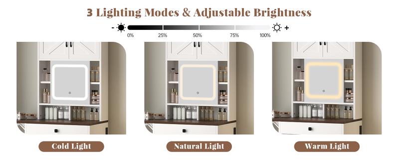 【Valentine’s Day Gift】3 in 1 Small Vanity Desk with Mirror and Light, Makeup Vanity Table with Drawers for Small Space, Compact Mini Corner Vanity Set Dressing Table