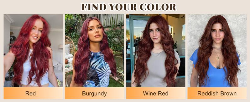 Clip in Long Wavy Synthetic Hair Extension 20 Inch Red 4PCS Thick Hairpieces Fiber Double Weft Hair for Women instant volume