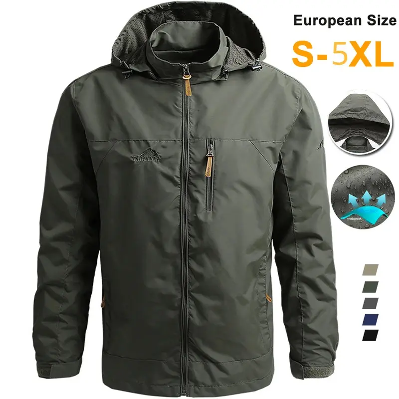 Men's Lightweight Tactical Windbreaker - Waterproof Hooded Loose-Fit Solid-Pattern Outdoor Coat for Field Climbing, S-5XL (Incl. 4XL)