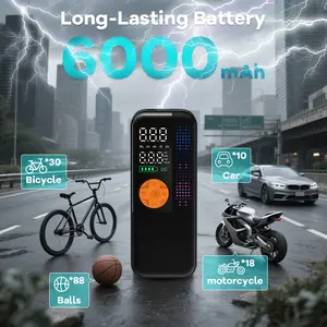 Tire Inflator Portable Air Compressor, 150 PSI Cordless Air Pump, Dual Power 6000mAh, 12V DC Car Plug, Fast Inflation 24L/Min, Auto Shut-Off, LED Light, 4 Preset Modes for Car, Bike, Motorcycle, Balls